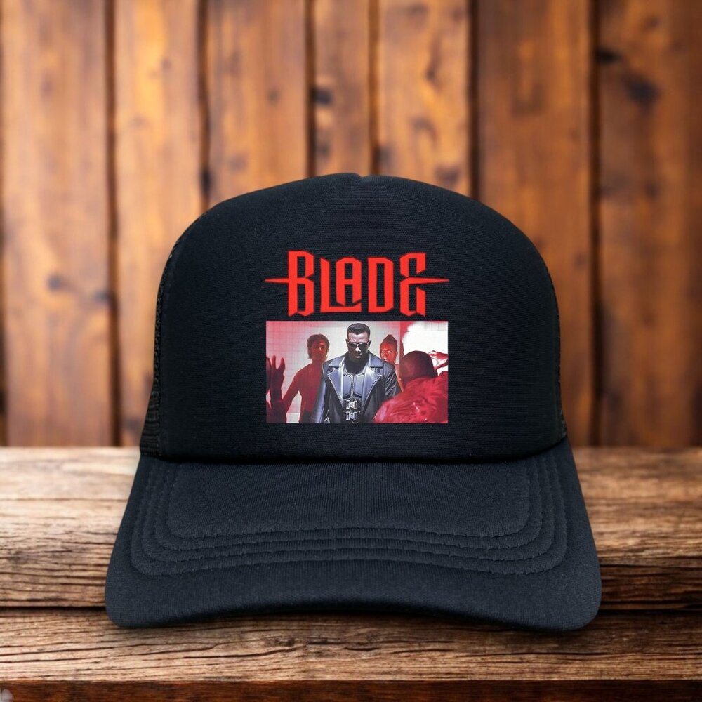 Blade 90s Horror Movie Mens Trucker Hat Black Vampire Hunter Kris Kristofferson